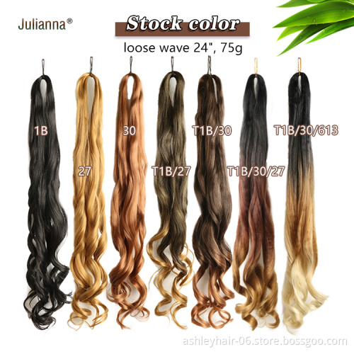 Julianna 24 Inch Loose Waves Curly Spiral Curls Synthetic Hair Curls Crochet Hair Braiding Hair Extensions 3 Tone Loose Wave